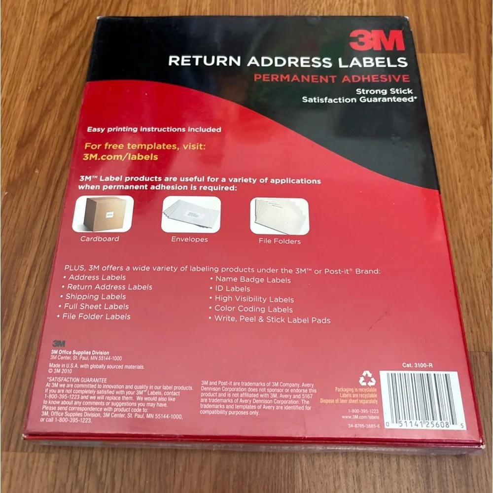 3M White Permanent Adhesive Return Address Labels